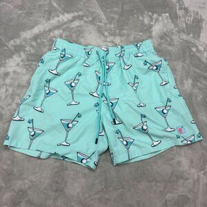 Frat Daddy Mens Size L Aqua Martini Golf Swim Trunks Elastic Waist & Drawstring
